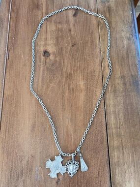 French Kande Silver Tone Necklace 3 Medallions Eiffel Tower Sacred Heart